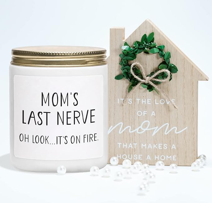 Moms Last Nerve Candle, Funny Mothers Day Gift for Mom, Oh Look It's on Fire, Vanilla Lavender Scented Candles from Daughter Son