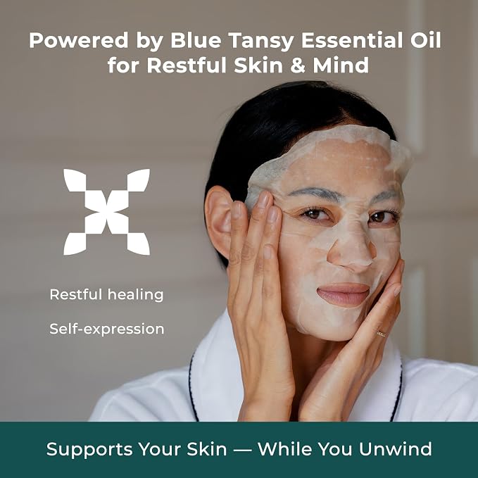 INNA ORGANIC Organic Sheet Mask - Nexty Award Finalist, Sleep Well Glow, Overnight Renewal, Restful Healing, Sustainable & Clean Beauty (Pack of 5) | Blue Tansy Essential Oils Infused Skin Care