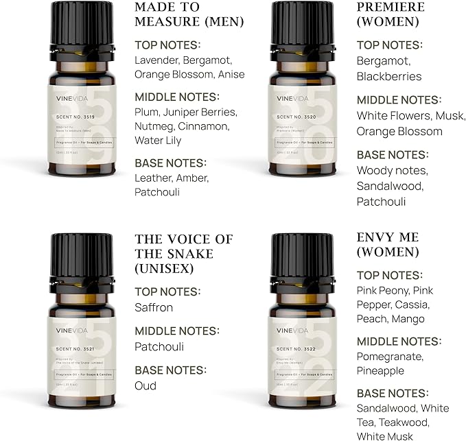 VINEVIDA [Set of 8] Luxe Scents for Candle Making, Made in USA Candle Fragrance Oil, Soap Making Essential Oils, Diffuser Oil Scents
