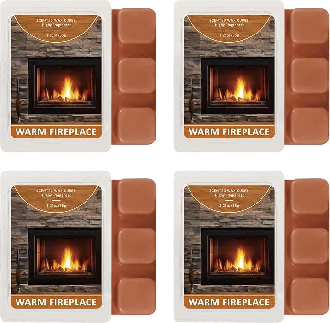 SCENTORINI Wax Melts, Warm Fireplace Scented Wax Melts, Summer Scent, Natural Soy Cubes for Candle Making, Wax Warmer, Home Christmas Decoration, Pack of 4