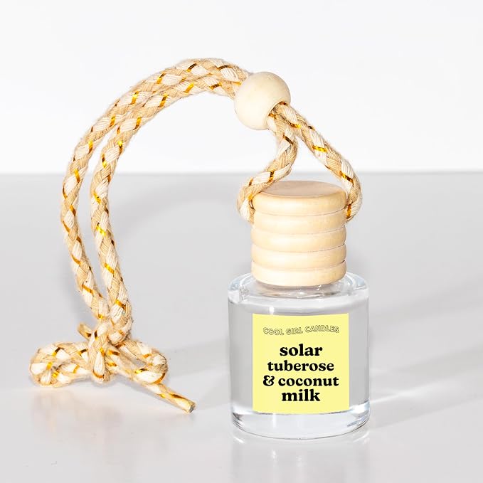 COOLGIRLCANDLES Solar Tuberose Coconut Milk Car Hanging Fragrance Oil Diffuser Car Air Freshener for Essential Oils, Long Lasting Automobile Diffuser