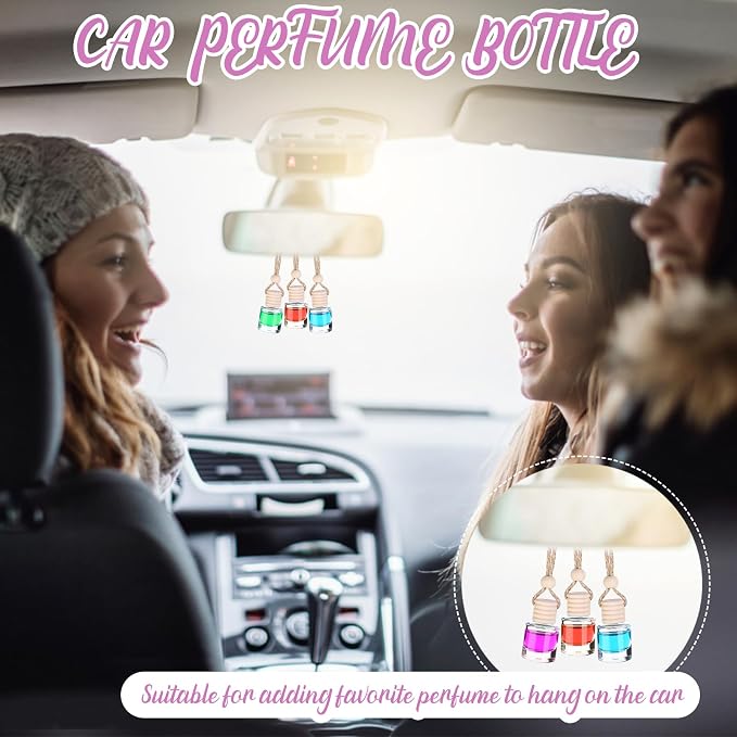 60 Pcs Hanging Car Air Freshener Car Diffuser Bottle Empty Glass Perfume Air Freshener Diffuser Bottle Pendant for Essential Oils Fragrance Aromatherapy Ornament Decor (Cylinder Style)