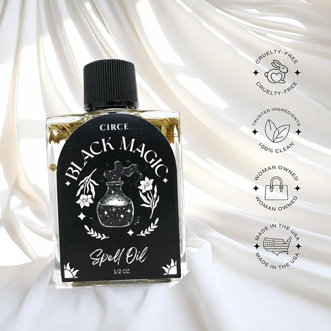 CIRCE Black Magic Spell Oil - for Setting Bold Intentions & Centering Your Energy - Add to Bath, Use in Rituals, Wear as Fragrance to Align w/Desires- Coconut Oil, Black Pepper & Rue Herb - 1/2oz