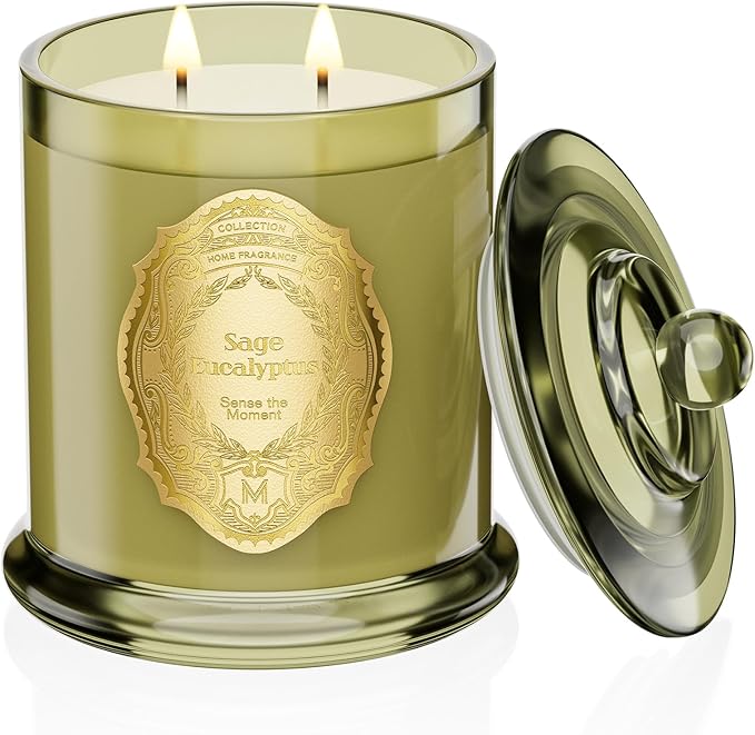 M&SENSE Sage Eucalyptus Candles for Home Scented, 2 Wick 12.7oz Soy Wax Candles 70 Hours Long Burning,Non Toxic Candles Gift for Stress Relief, Meditation, Yoga