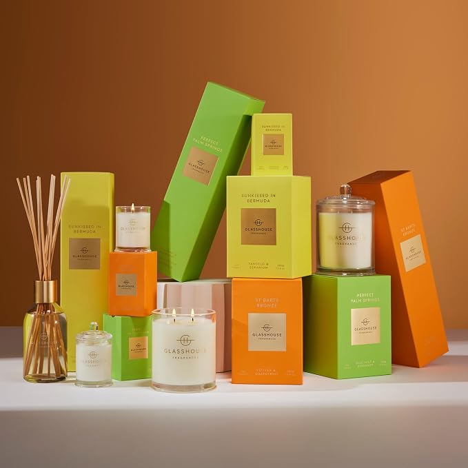 Glasshouse Fragrances Perfect Palm Springs Candle, Triple Scented Natural Soy Wax Blend, 2 Wicks & Glass Jar, 65 Hour Burn Time, Wild Mint & Bergamot, 13.4 oz. (380g)