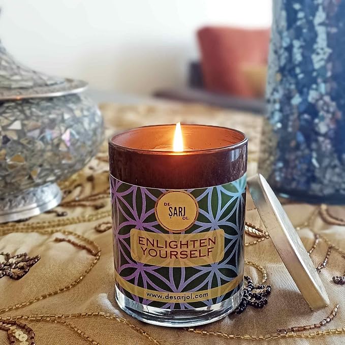 Handmade Glass Ottoman Organic Bath Soap Scent Glass Candle 14oz 100 Hour Long-Burning, Highly Scented, Natural Beeswax & Essential Oils Candle for Home, Stress Relief & Aromatherapy (Purple)