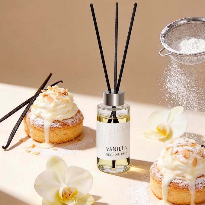 Reed Diffuser Set of 3, Jasmine, Lavender & Vanilla Scented Oil Diffusers with 15 Reeds, Long-Lasting Home Fragrance for Bedroom & Bathroom Decor, 1.7 fl oz Each, Total 5.1 oz