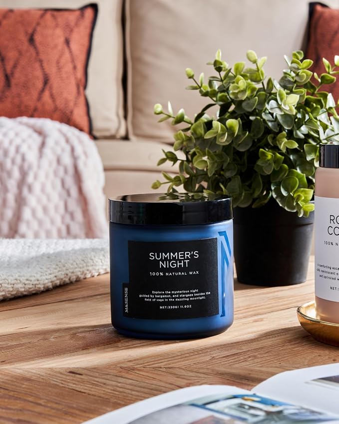M&SENSE Summer's Night Home Scented Candles, 11.6oz Natural Organic Soy Wax, 70 Hours Long Burning, Non Toxic Aromatherapy Candle, Highly Men Scented for Bathroom Bedroom, Romantic Smelling for Men