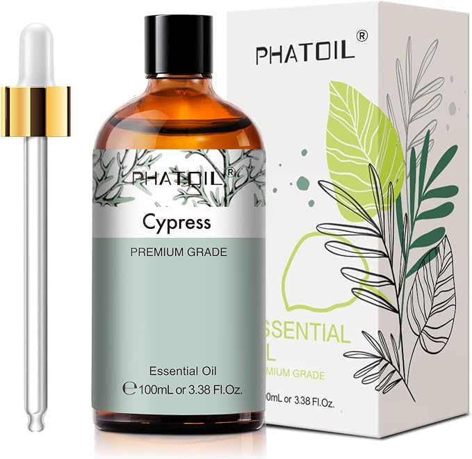 Cypress 3.38fl.oz Essential Oil, PHATOIL Aromatherapy Essential Oils for Diffuser, Humidifier, Perfect for DIY Soap, Candle, Bath Bombs Making(100ml)