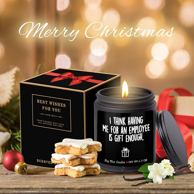 Boss Gifts for Men,Funny Christmas Gift for Boss,Vanilla Milk Scented Candles,I Think Having Me for an Employee is Gifts Enough,Perfect Boss Naughty Idea Gift for Men in Boss Day