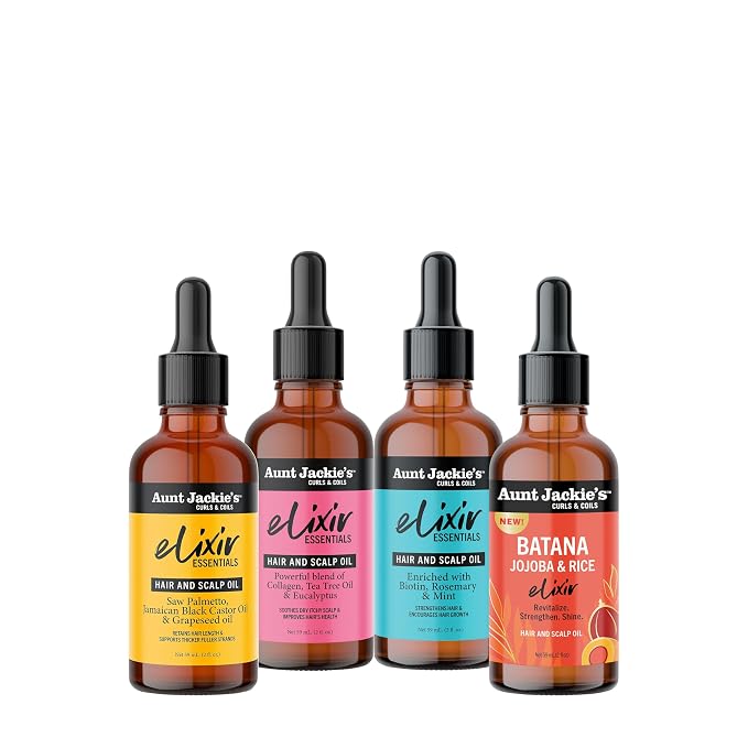 Aunt Jackie's Elixir Essentials Hair & Scalp Oil, Collagen, Tea Tree Oil & Eucalyptus, Thickens & Supports Hair Growth, 2 oz