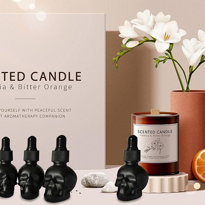 7 pcs Set 10ml Mini Skull Glass Dropper Bottle Leakproof Essential Oils Bottle for Storage and Travel (7pcs black skull bottle)