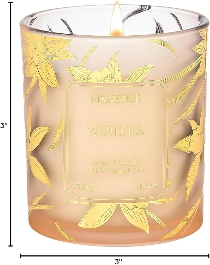 M&SENSE Vanilla Candle Scented for Home, 8.1oz Natural Soy Candle Non Toxic 42 Hours Long Lasting Burning, Cozy Stress Relief Aromatherapy Candle Gifts for Women & Men