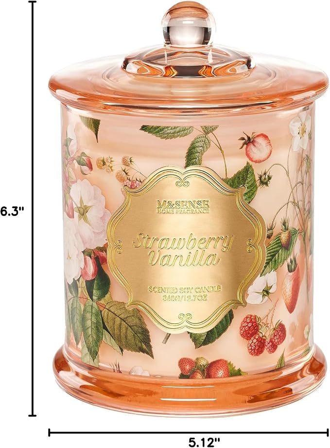M&SENSE Strawberry Vanilla Candle 12.7oz Romantic Summer 2 Wick | Organic Soy, Non-Toxic, Sweet Cozy Summer Scent, Ideal Gifts for Women, 75 Hours Burning
