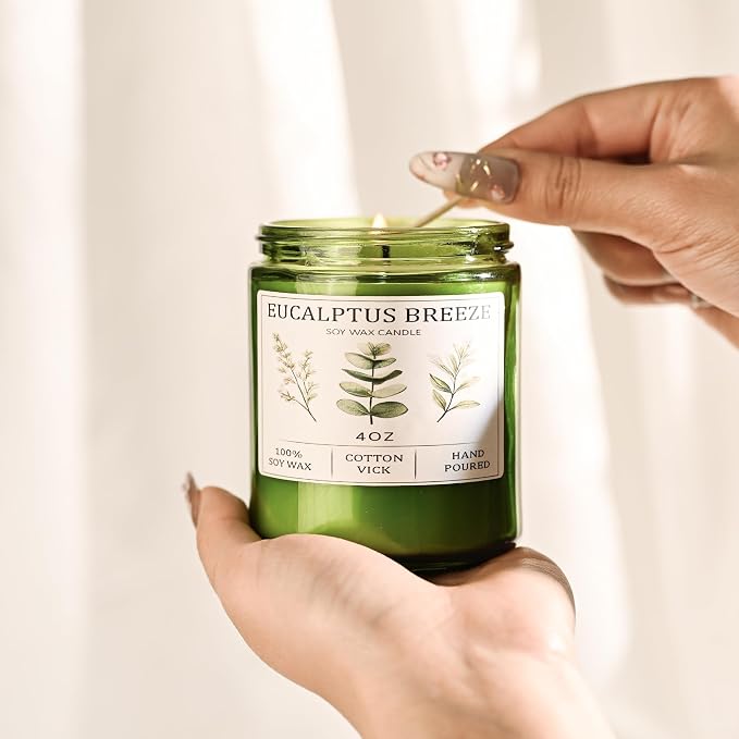 Eucalyptus & Mint Candles for Home Scented, 20 Hours Burn Soy Candle Gift for Women Stress Relief, Meditation, Yoga, Relaxing, Natural Soy Wax for Men and Women, 4oz