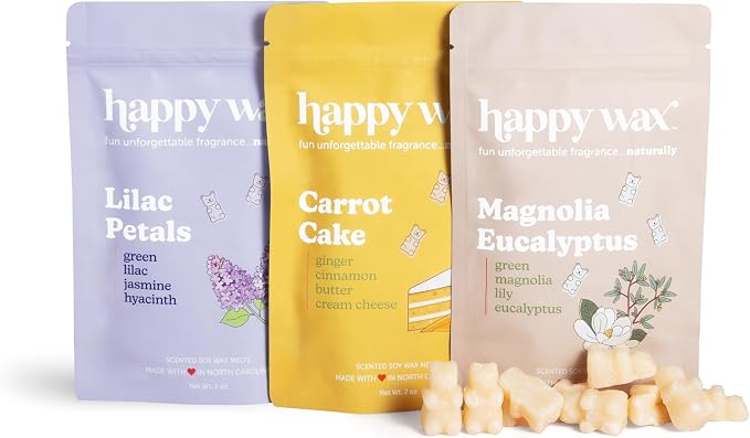Happy Wax Spring Garden Mix Premium Scented Natural, Non Toxic Soy Wax Melts – 6 Total Oz. of Scented Wax Melts Includes: Carrot Cake, Lilac Petals and Magnolia Eucalyptus