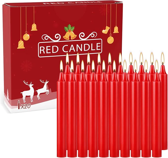 YOROXRG Set of 20 Red Candles –Spell Chime Candles for Christmas,Household, Wedding, Rituals, Prayer, Birthdays, Meditation, Altar,Party and Home Décor Candlesticks - 4 Inch Tall, Unscented (Red)