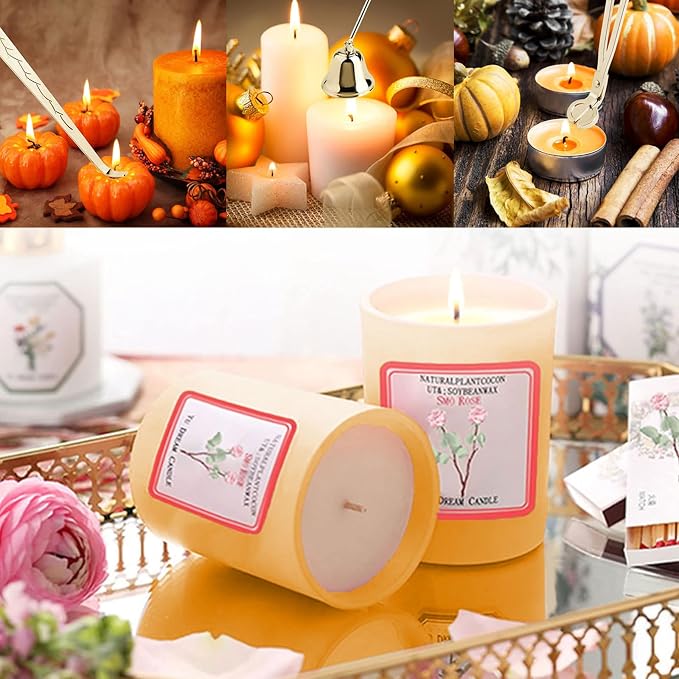 5 in 1 Candle Accessory Kit, Gold Candle Wick Trimmer Set with Rechargeable Lighter, Wick Dipper & Storage Tray, Premium Candle Lighter and Wick Trimmer Set for Scented Candle Lovers