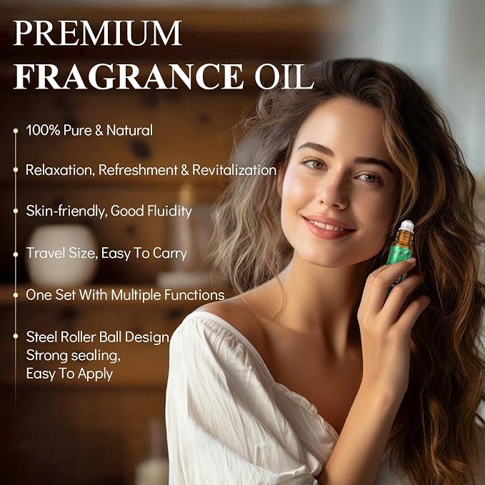 Essential Oils Roll On Set (Pack of 8) 8 Scent, Relaxing, Self Care Gifts for Women, Essential Oil Roller Set, Natural Aromatherapy Roll Oil Blends for Skin, Birthday Gifts for Wife, Mom & Girlfriend