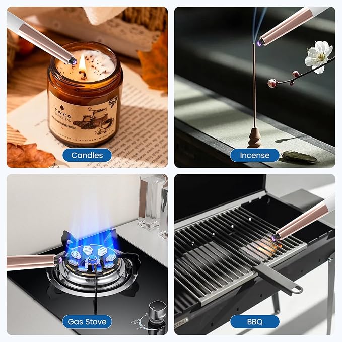 Electric Candle Lighter USB Rechargeable with Safety Lock & LED Display, Windproof Flameless Arc Lighter for BBQ, Camping, Kitchen, Gifts for Women Men(White)