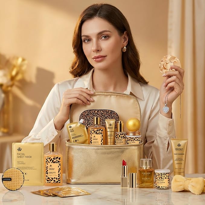25 Pcs Mother's Day Gift, Honey & Almond Bath & Body Gift Set for Women, Hydrating Skin Care Kit, Spa Gift, Cosmetic Bag, Necklace, Anniversary, Christmas, Birthday, Valentines, Wife