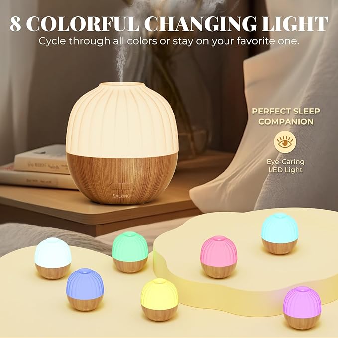 SALKING Essential Oil Diffuser, 300ml Aromatherapy Diffuser for Essential Oils, Ultrasonic Diffuser with Adjustable Mist Mode Timers, Cool Mist Humidifier with 8 Color Lights, for Office Home