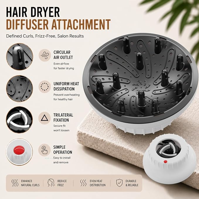 WPESI Diffuser Attachment for Hair Dryer,Hair Dryer Diffuser, Hair Diffuser Adaptable for Blow Dryers with D-1.4-Inch to 2.4-Inch for Curly or Wavy Hair,(White)