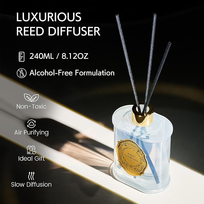 M&SENSE 8.4 oz Large Reed Diffuser for Home | Gardenia Scent Oil Diffuser with Sticks | Bedroom Bathroom Living Room Decor