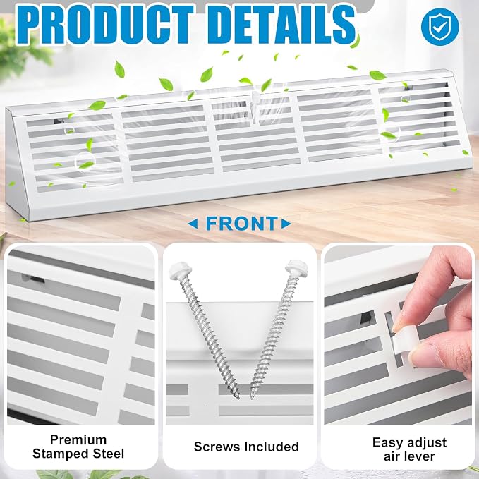 Yaocom 2 Pcs 24 Inch Baseboard Register Duct Opening Size Vent Covers for Home Floor Diffuser Wall Corner Baseboard Air Covers Floor Diffuser Including Screws Easy Installation(White,Stripes)