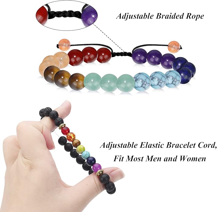 ONESING 2-12 Pcs Chakra Bracelets for Women Rock 7 Chakras Crystals and Healing Stones Bracelets 8mm Crystal Bracelets Yoga Beaded Bracelets for Women Men Essential Oil Diffuser
