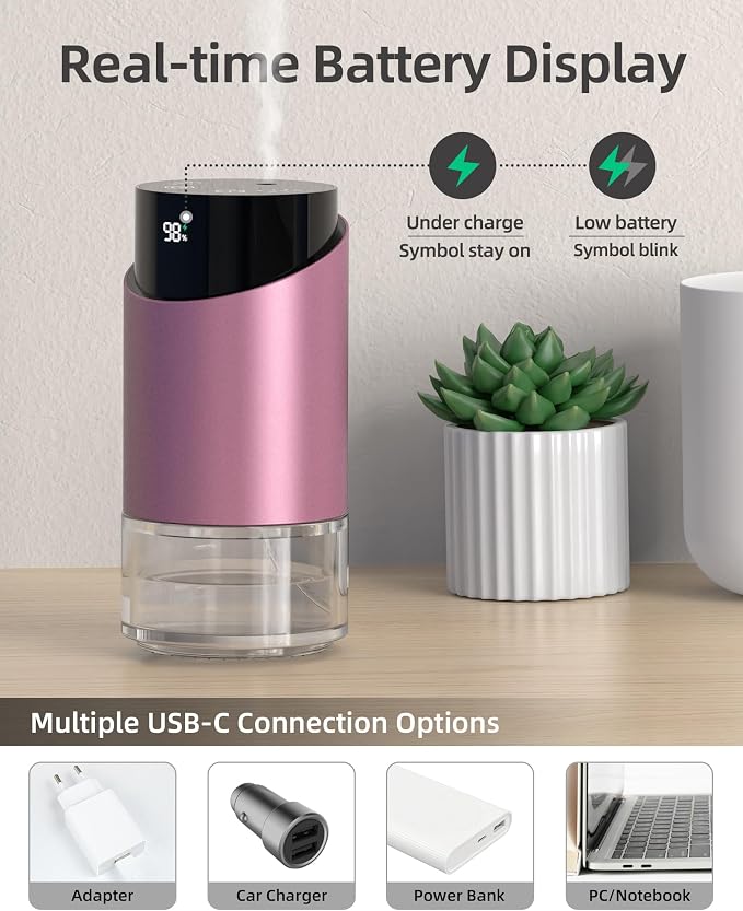 Waterless Essential Oil Diffuser Aromatherapy Scent Diffusers for Home Large Room, Bedroom, Car, Office, Battery Operated Mini Portable Air Freshener, 3 Countdown Timers & 3 Mist Levels
