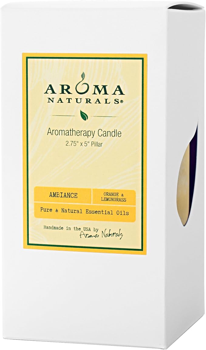Aroma Naturals Orange and Lemongrass Essential Oil Scented Pillar Candle, Ambiance, 2.75 inch x 5 inch, Yellow