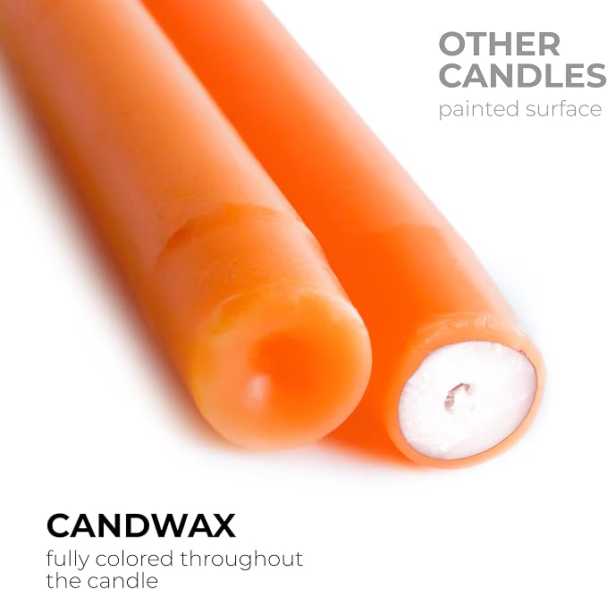 CANDWAX 8 inch Orange Taper Candles Set of 4 - Dripless, Unscented - Perfect for Dinner, Party or Christmas Decor, Halloween Candles or Thanksgiving Décor
