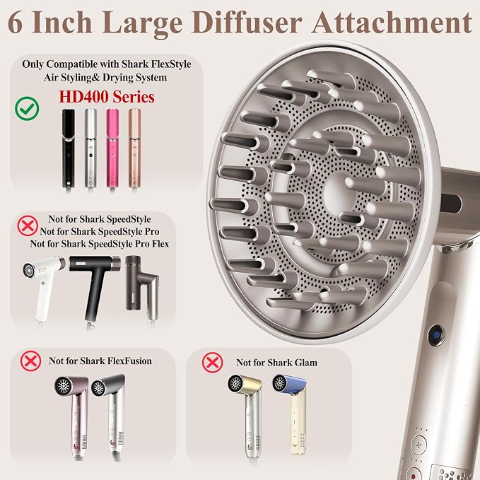 Large Diffuser Attachment Compatible with Shark FlexStyle, Upgraded Bigger Diffuser Nozzle for Dryer Faster and Define Wavy, Curly, Coily Hair