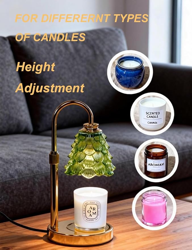 Candle Warmer Lamp, Flower Glass Candle Lamp with Timer, Birthday Gifts for Mom Women, Dimmable Height Adjustable Home Gifts, Home Decor for Home Bedroom Office Fragrance (Light Green)