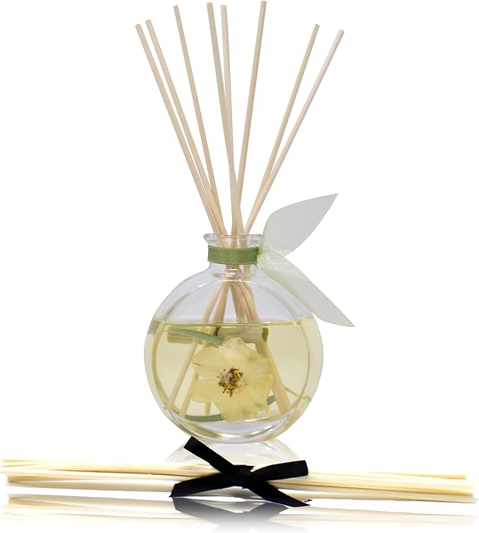 Reed Diffuser Set, Bamboo Jasmine Scented Oil Diffuser with Sticks, Home Fragrance Accessories for Bathroom Shelf Decor, Aroma Diffusers for Home or Office Desk, USA Made