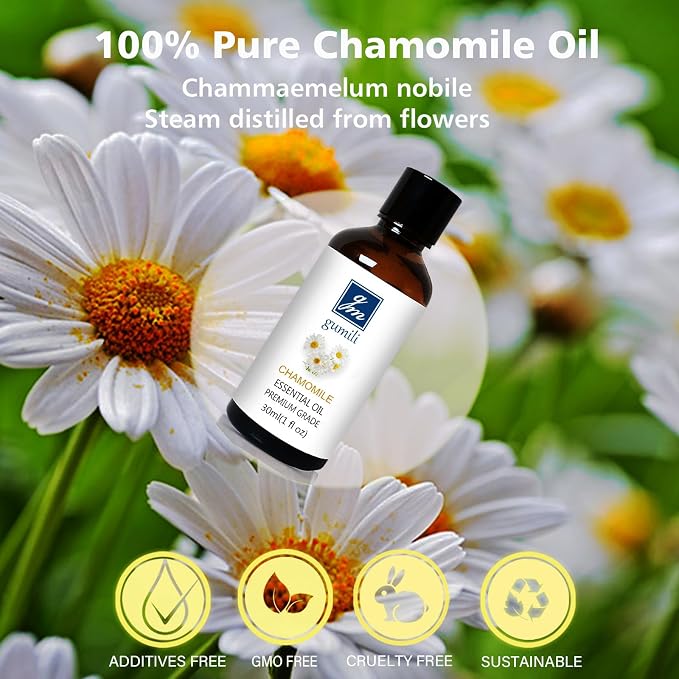 GM Gumili Chamomile Essential Oil 1 Oz - Pure Chamomile Oil for Skin, Relaxation & Aromatherapy, Diffuser, Massage & DIY