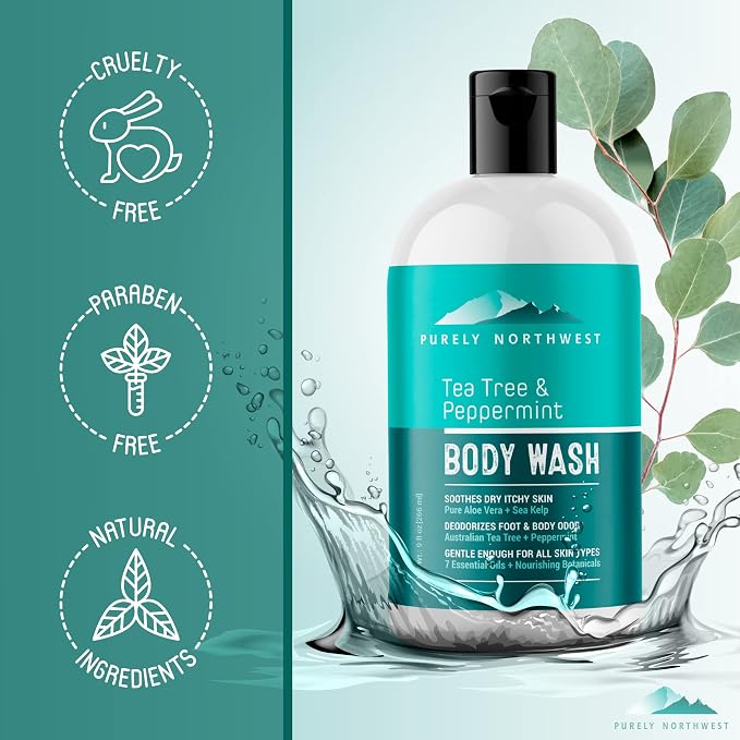 Tea Tree Body Wash for Men and Women – Natural Tea Tree Oil Body Cleanser for Odor, Skin Irritations, Hydrating Shower Gel for Sensitive Skin, Gentle and Refreshing Body Wash