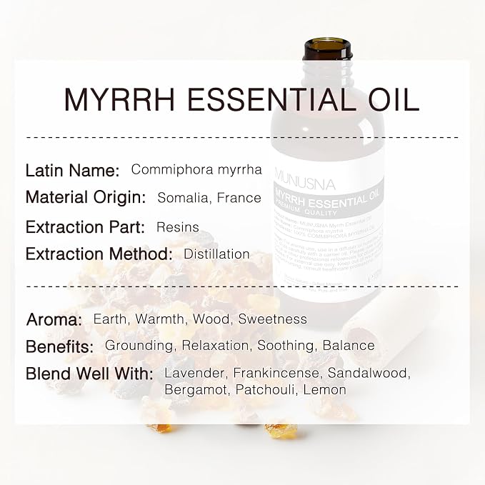 Myrrh Essential Oil 100ML, 100% Pure and Natural Myrrh Oils Aromatherapy Oil for Diffuser, Skin Care, Massage, Yoga, Home, Soap and Candle Making