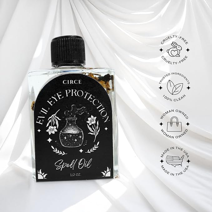 CIRCE Evil Eye Protection Spell Oil - Energy Protection & Defensive Layer - Add to Bath, Use in Rituals, Wear as Fragrance to Align w/Desires- Coconut Oil, Rosemary, Rue, and Hyssop. - 1/2oz