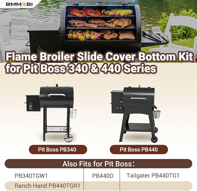 Flame Broiler Slide Cover Bottom Kit Replacement for Pit boss 340 & 440 Pellet Grill, Flame Broiler Kit for Pit Boss PB340 PB440 Tailgater PB440TG1 PB340TGW,PB440D Replacement Parts,76146&76145