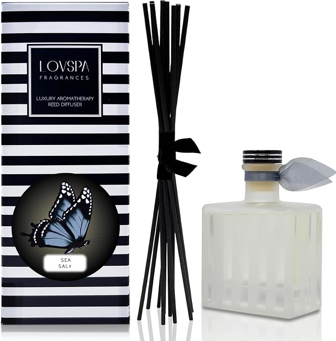 Reed Diffuser Set, Sea Salt Scented Oil Diffuser with Sticks, Home Fragrance Accessories for Bathroom Shelf Decor, Aroma Diffusers for Home or Office Desk, USA Made