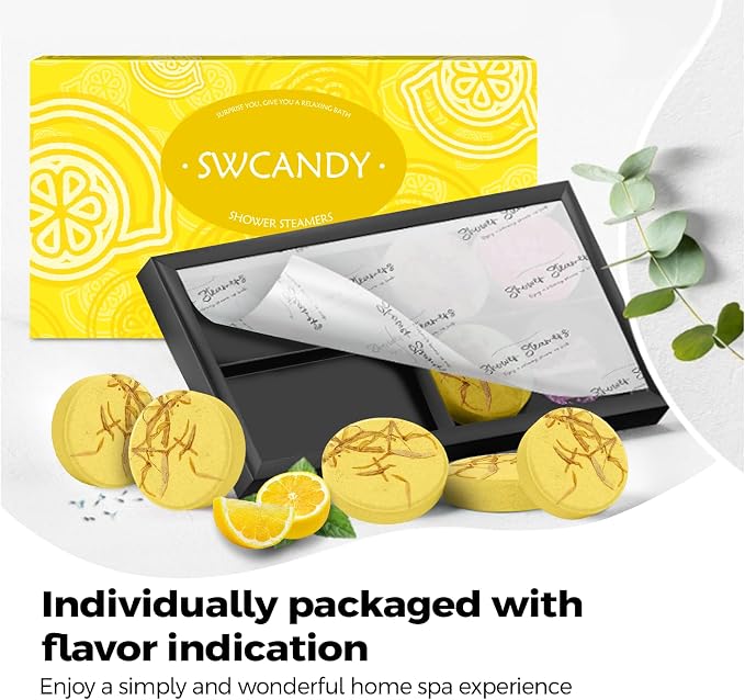 SWCANDY Shower Steamers Aromatherapy Birthday Gifts for Women Travel Essentials, 8 Pcs Lemon, Bath Bombs Shower Bombs with Natural Essential Oils, Relaxation Home SPA