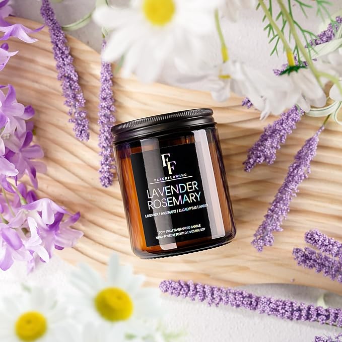 Lavender Rosemary Candle, Scented Candle for Home Soy Wax Candle, Aromatherapy Candle Gift for Women Men, 7oz