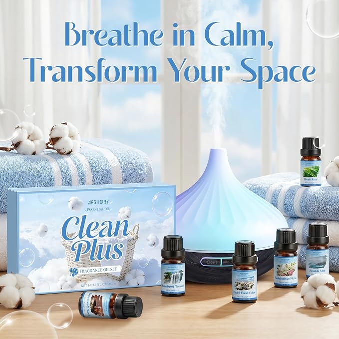 Clean Essential Oils Set - 14Pcs Clean Fresh Scent Fragrance Oil Blend for Diffuser, Soap & Candle Making