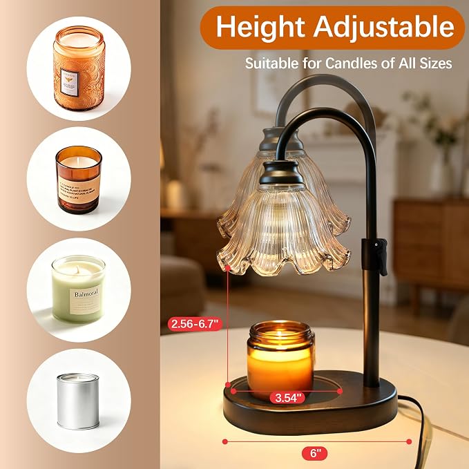 Candle Warmer Lamp with Timer Dimmable, Adjustable Candle Warmer Lamp for Jar Candles 3-Wick, Flameless Smokeless Candle Heater with 2 Bulbs, Home Decor Birthday Mothers Day for Women Mom (BLACK)