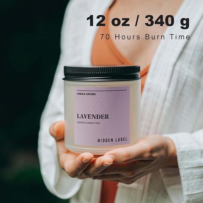 Hidden Label Lavender Soy Candle, 12oz 2-Wick, 70H Sleep & Calm | Non-Toxic Natural Wax, Paraben & Phthalate-Free, Clean Burn | Elegant Decor & Gift-Ready | Restful Nights & Relaxation