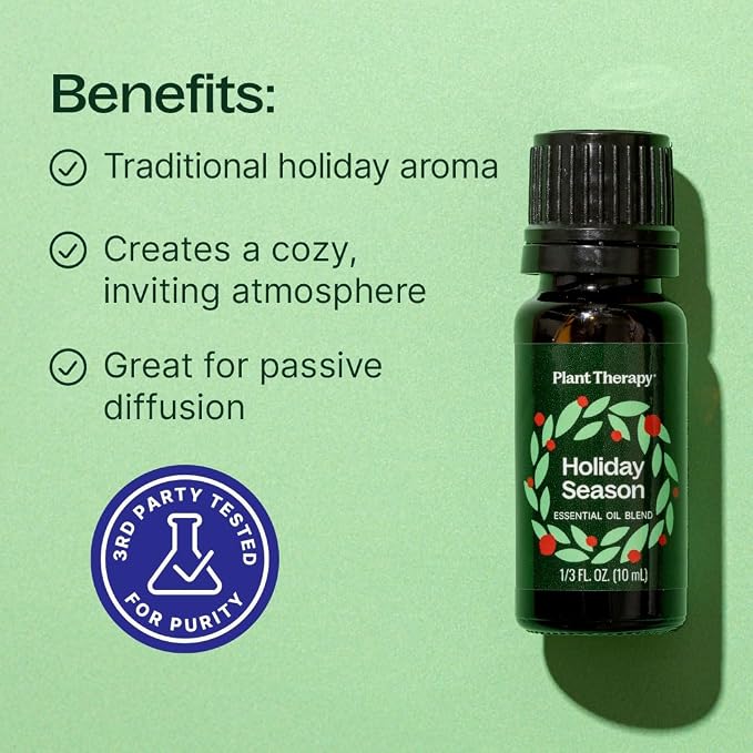 Plant Therapy Holiday Season Essential Oil Blend, 10 mL (1/3 oz), 100% Pure, Undiluted, Great for Use in Essential Oil Diffusers and Natural DIY Crafts