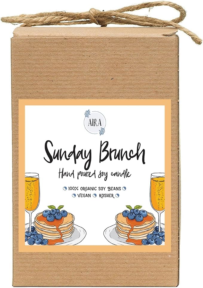 Aira Soy Candles - Organic, Kosher, Vegan, in Mason Jar w/Therapeutic Grade Essential Oil Blends - Hand-Poured 100% Soy Candle Wax - Paraffin Free, Burns 110+ Hours - Sunday Brunch -16 Ounces