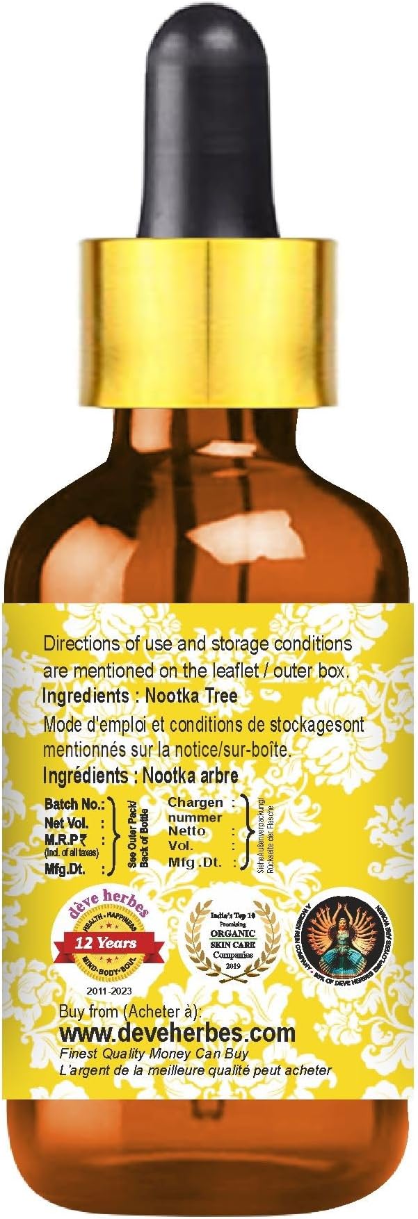 Deve Herbes Pure Nootka Tree Essential Oil with Glass Dropper 5ml (0.16 oz)
